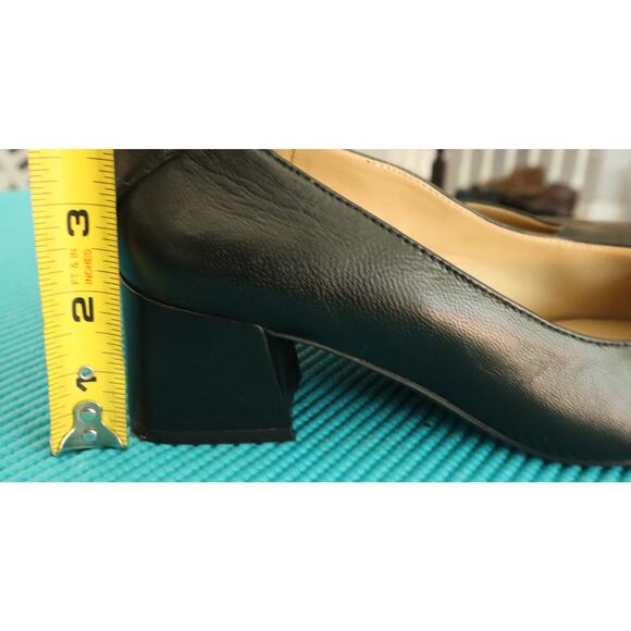 Naturalizer Black Leather Pumps Mid Heel Low Block Pointed Toe 7W Wide Work - Picture 7 of 7